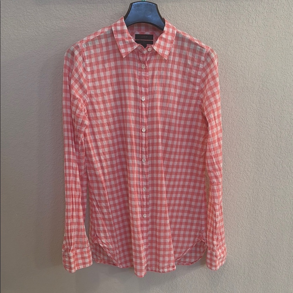 J. Crew Pink Gingham Button-Down Shirt